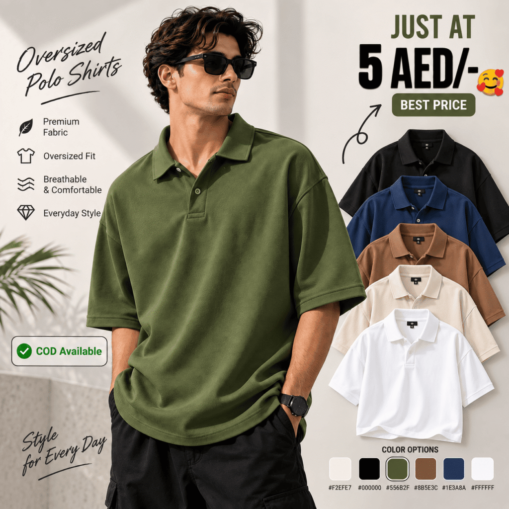 Olive Green Oversized Polo Shirt for Men