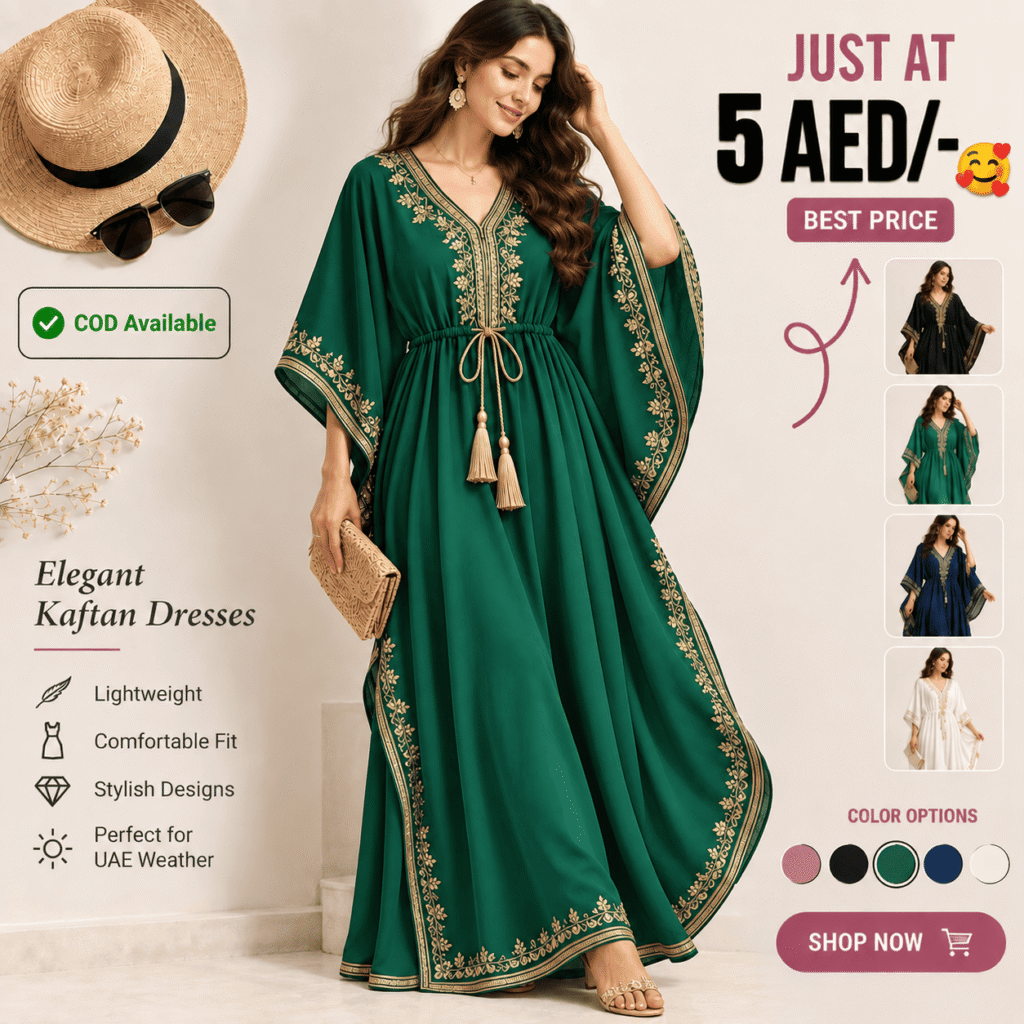 Green Kaftan Dress for Women – Elegant Luxury Fashion, Modest Wear & Premium Resort Style