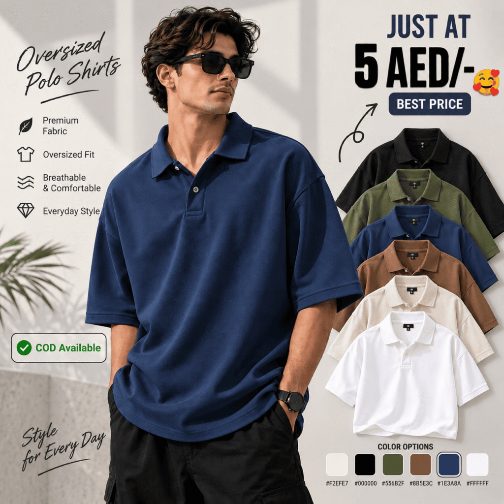 Navy Blue Oversized Polo Shirt for Men