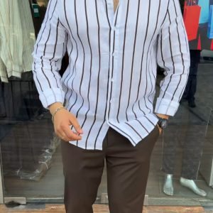 White & Brown Striped Linen Shirt Combo - Premium Quality at ₹149