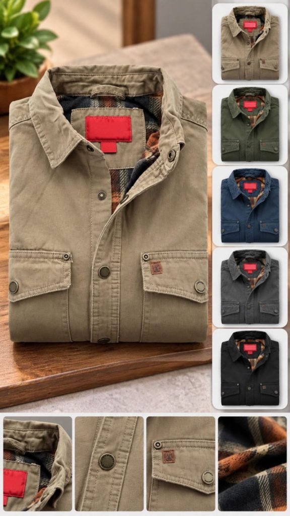 Men's Khaki Flannel-Lined Shacket Jacket