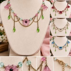 Pink Floral Beaded Statement Necklace