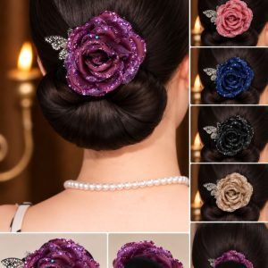 Purple Glitter Rose Hair Clip