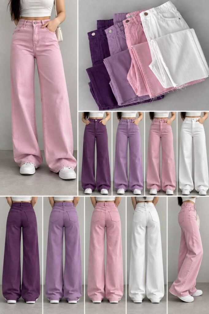 Lavender Pink High-Waist Wide-Leg Jeans