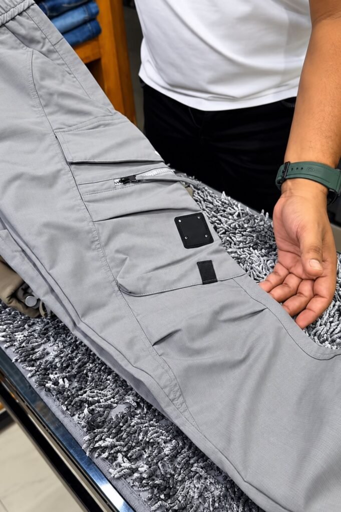 Men's Grey Tactical Cargo Pants with Zip Pocket