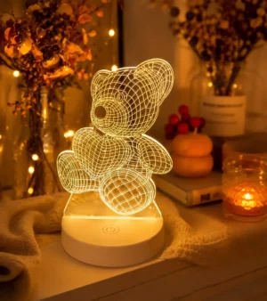 3D Teddy Bear LED Night Lamp – Charming Ambient Table Lighting