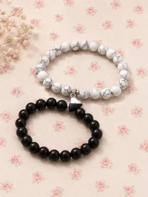 Harmonious Yin Yang Partners Beaded Bracelet Collection – Coordinating Monochrome Stone Pair