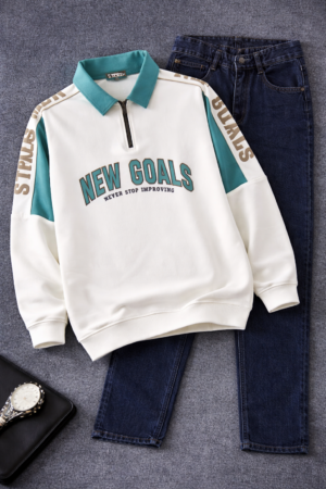 Versatile Athletic Sweatshirt & Denim Combo – Modern Casual Style Essentials
