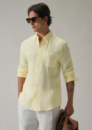 Men's Pastel Yellow Linen Shirt – Executive Luxe Collection