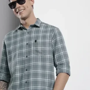 Charcoal & Ivory Tartan Slim Fit Casual Shirt – Modern Versatility with Premium Comfort