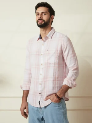 Men's Pink & White Check Linen Shirt - Cool & Breathable Summer Essential
