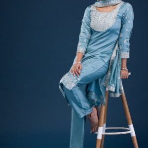 Azure Zariwork Premium Silk Readymade Salwar Suit