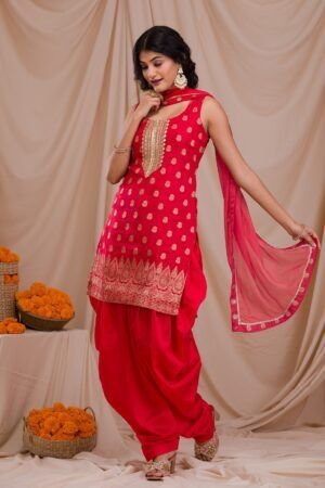 Crimson Zariwork Banarasi Pre-Stitched Salwar Kameez Suit