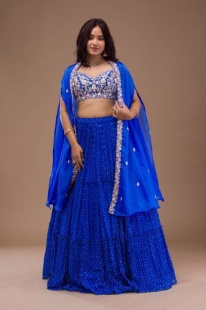Sapphire Zariwork Georgette Pre-Stitched Lehenga