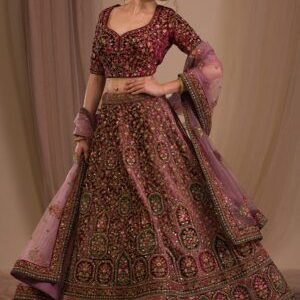 Onion Pink Zariwork Velvet Readymade Lehenga